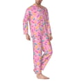 thumbnail image 2 of Naloa Pink Donut Men’s Pajamas Set - Long Sleeve Button Down Sleep Shirt and Pajama Bottoms Sleepwear Set-X-Large, 2 of 7