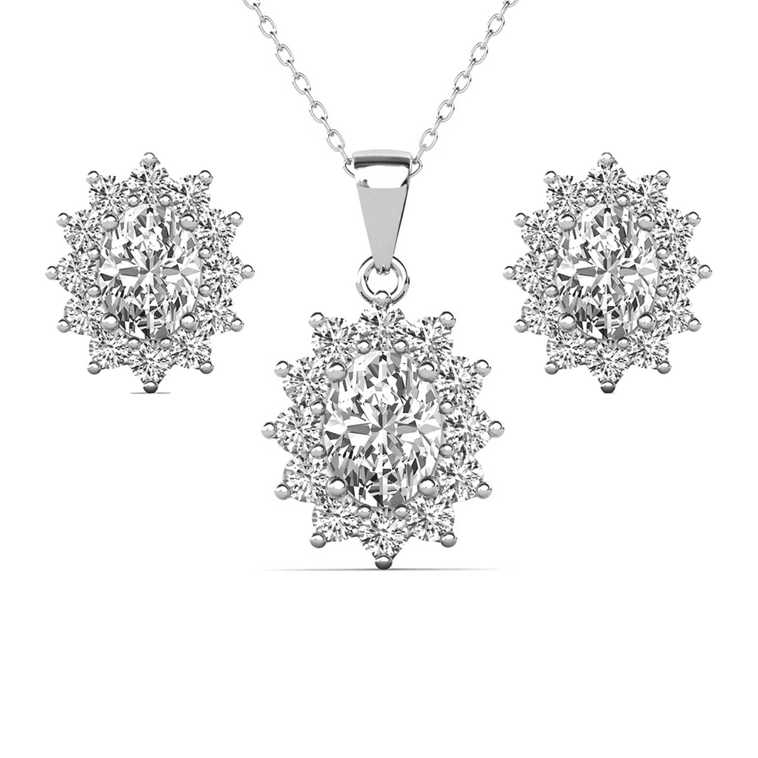 Cate & Chloe Sage 18k White Gold Plated Silver Jewelry Set with Simulated Diamond Crystals for Women