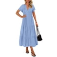 thumbnail image 1 of Vestido de verano KIRUNDO 2025, cuello en V, plisado, suelto y fluido, maxi, 1 of 9