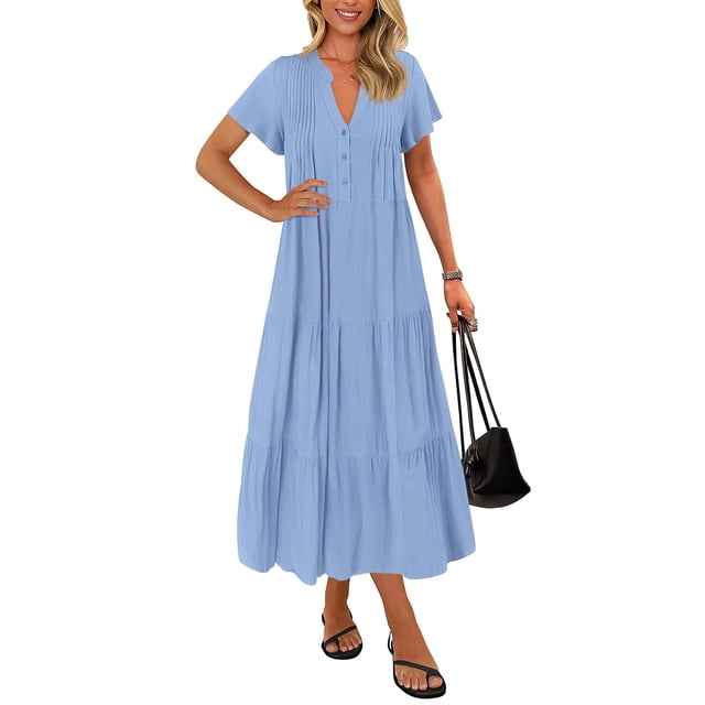 Vestido de verano KIRUNDO 2025, cuello en V, plisado, suelto y fluido, maxi