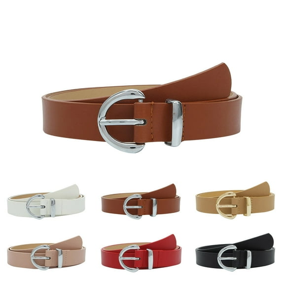 Womens Leather Belt for Jeans and Dresses Fashion Gold Buckle Waist Accessory