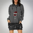 thumbnail image 2 of Pisexur Robes de Noël pour Femmes Mode Imprimé Verres à Vin Rouge Robes de Fête Décontractées à Manches Longues Sweat à Capuche Robes d'Automne de Noël Mini Robe avec Poches, 2 of 4