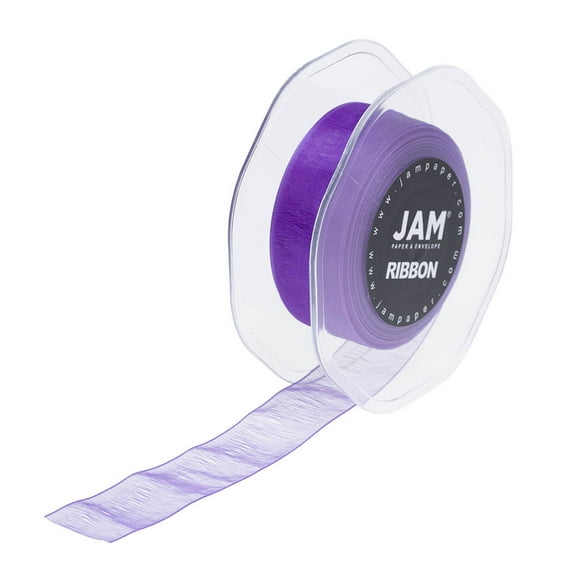 JAM Paper Sheer Ribbon, 7/8 in X 25 Yards, Purple, 1 per Pack