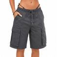 thumbnail image 2 of Women's Drawstring Elastic Waist Cargo Bermuda Shorts with Pockets, Loose Fit Knee Length Casual Utility Shorts for Outdoor, Travel and Everyday Wear, 2 of 9