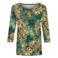 thumbnail image 2 of Floral Tops T-shirts for Women Graphic Print 3/4 Length Sleeve Tops Crewneck Casual Base Tee Summer Clothes (XL, Green 02), 2 of 5