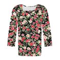thumbnail image 5 of Gamivast of the Day Tops for Women 2025 Pleated Tunic Tops 3/4 Length Sleeve Shirts Casual Crew Neck Floral Loose Fit Tops Red XXXL My Recent Placed, 5 of 7