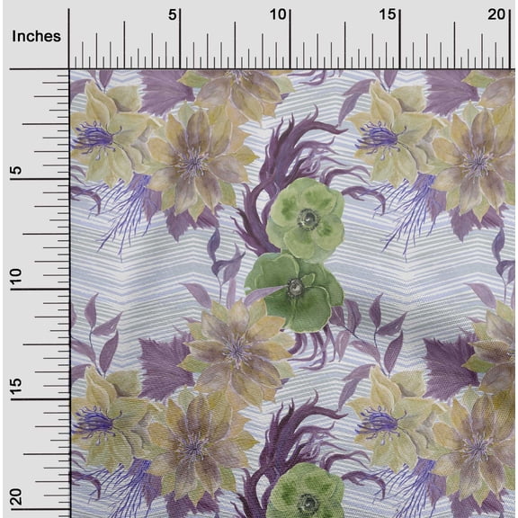 oneOone Cotton Poplin Twill Greenish Beige Fabric Chevron|Leaves & Floral Watercolor Diy Clothing Quilting Fabric Print Fabric By Yard 56 Inch Wide