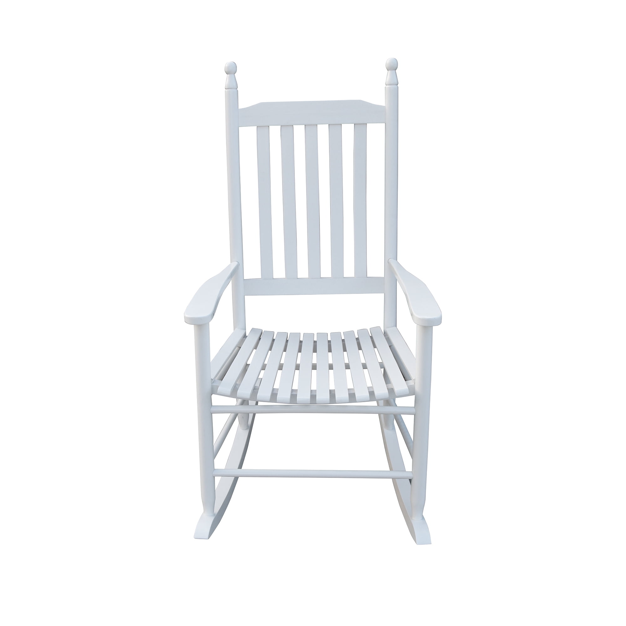 Outdoor Wooden Rocker Chair, Finished Porch Leisure Rocking Chair No Mat Needed for Patio Garden, White