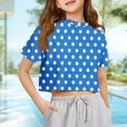 thumbnail image 2 of Inglocry Girls Short Sleeve Crop Tops Kids Fashion Oversized Cute Crew Neck Cropped Athletic T Shirts Oversized T-Shirt Polka Dot Graphic Tees Royal Blue 7-8Y, 2 of 5