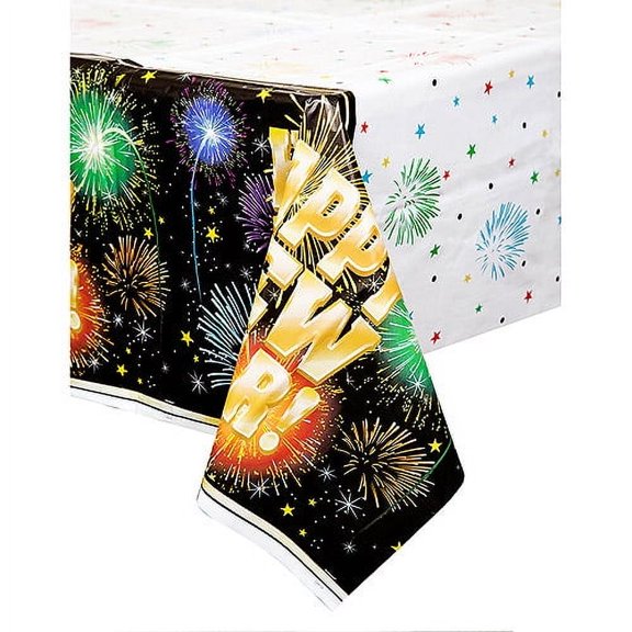 Plastic Fireworks New Year Table Cover, 84" x 54"