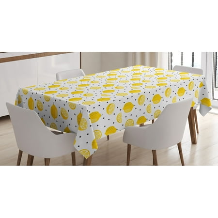 

Lemon Tablecloth Summer Pattern of Whole and Halved Citrus Fruit with Polka Dots Rectangular Table Cover for Dining Room Kitchen Decor 60 X 84 Mustard Charcoal Grey by Ambesonne