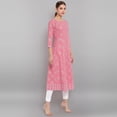 thumbnail image 5 of Janasya Indian Round Neck 3/4 Sleeve Floral Print Pink Cotton Kurta For Women, 5 of 7