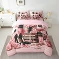 thumbnail image 2 of jejeloiu Perfume Heels 7-Piece Twin Bedding Set,Valentine Rose Pink Floral,Cozy Reversible Decor For Girls, 2 of 8
