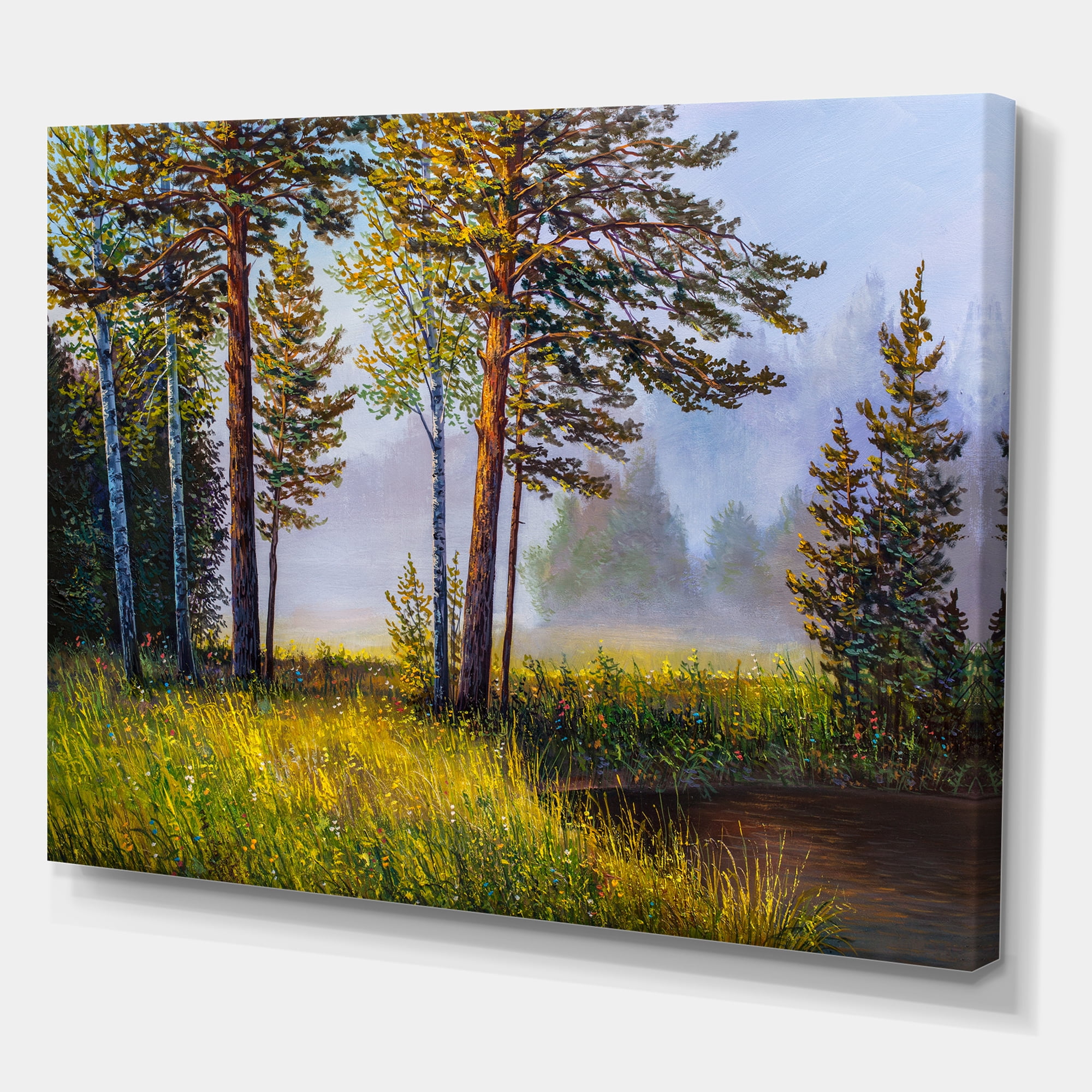 Designart ' Subtle Sunset Light Through The Trees III ' Lake House Canvas Wall Art Print