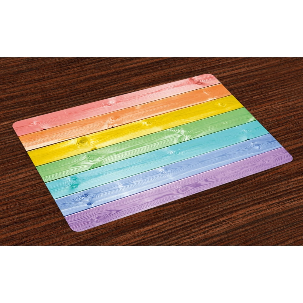 Pastel Placemats Set of 4 Wooden Planks in Rainbow Colors Rural Rustic