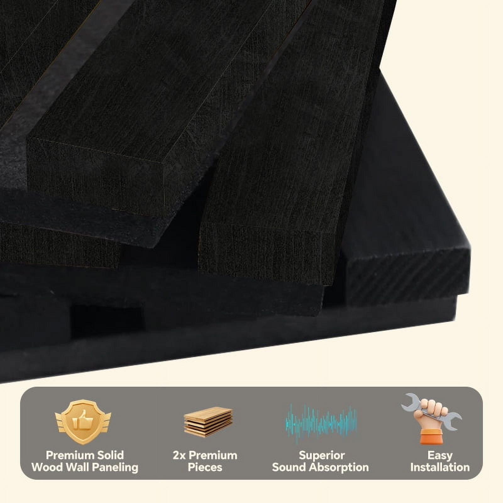 4pcs Wood Slat Acoustic Panels, 47.24" x 11.02"  inch, MDF Accent Wooden Wall Panels for Modern Interior Wall Decor, Faux Wood Wall Board Panels for Noise Reduction, Black