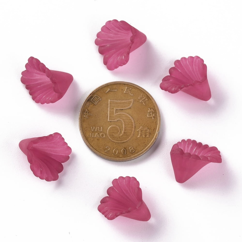 500g Frosted Acrylic Bead Caps Flower Camellia 12x12x9mm Hole: 1.2mm about 1700pcs/500g