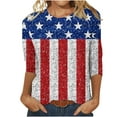 thumbnail image 2 of POTETI 4th of July Womens Tops Independence Day Vacation 3/4 Sleeve Crew Neck American Flag Print T-Shirt Tops, 2 of 4