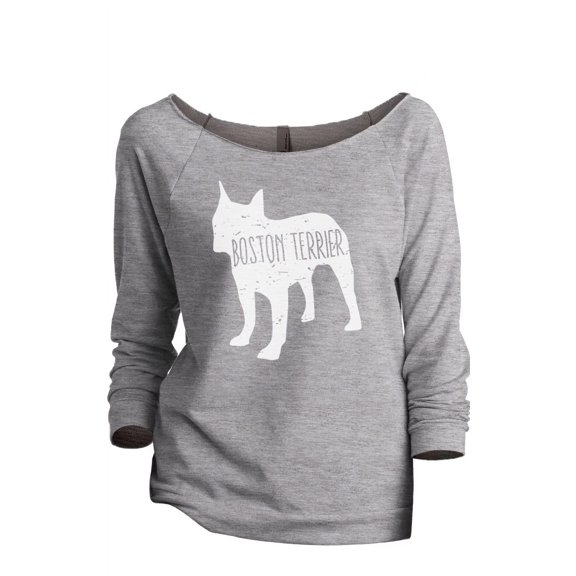 Thread Tank Boston Terrier Dog Silhouette Women's Slouchy 3/4 Sleeves Raglan Sweatshirt Sport Grey Small