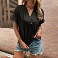 thumbnail image 4 of Baqcunre T Shirts For Women Women Elegant Casual Shirt Fashion Button Neck Short Sleeve Tops Simple Solid Shirt Workout Tops For Women Womens Blouses Black S, 4 of 9