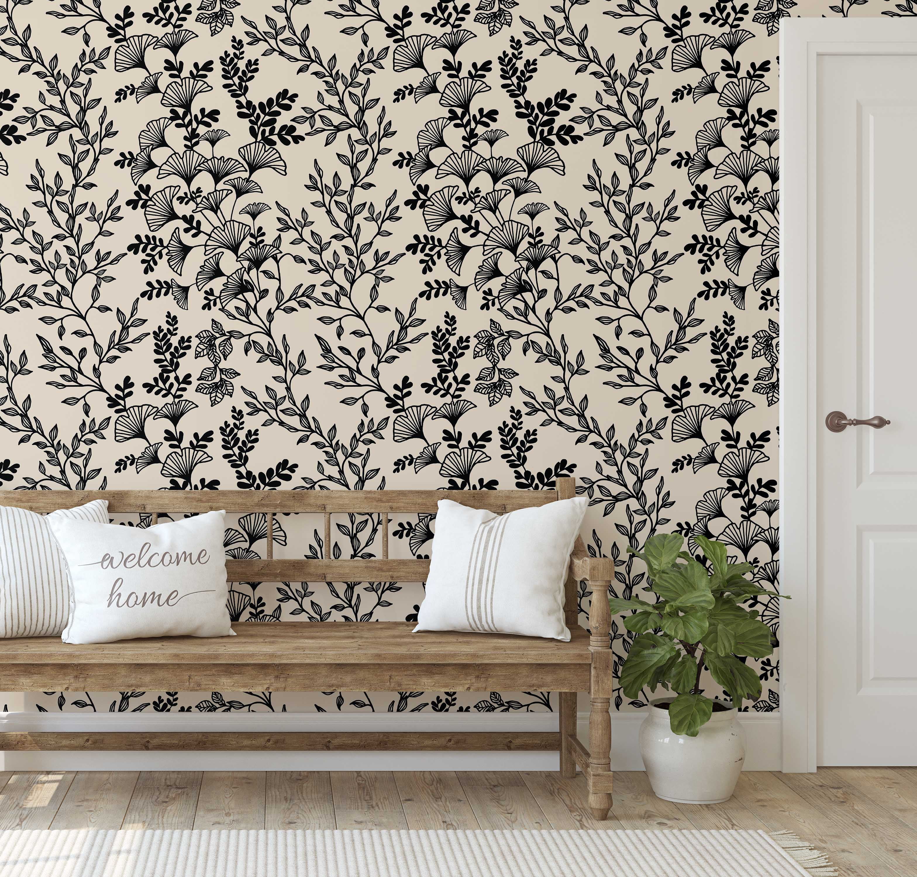 S4Sassy Peel and Stick Wall Covering, Botanical Branch Wallpaper Removable Wallwrap - Black Textured Instant Wall Mural for Bedroom, Bathroom, Laundry Room, Closet Interior (25"x240" inch)