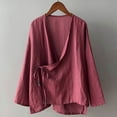 thumbnail image 2 of Womens Tops Hanten Kimono Cardigan Long Sleeve Wrap Front Cotton Linen Retro Costume Irregular Shirt Tops Blouses For Women, 2 of 6