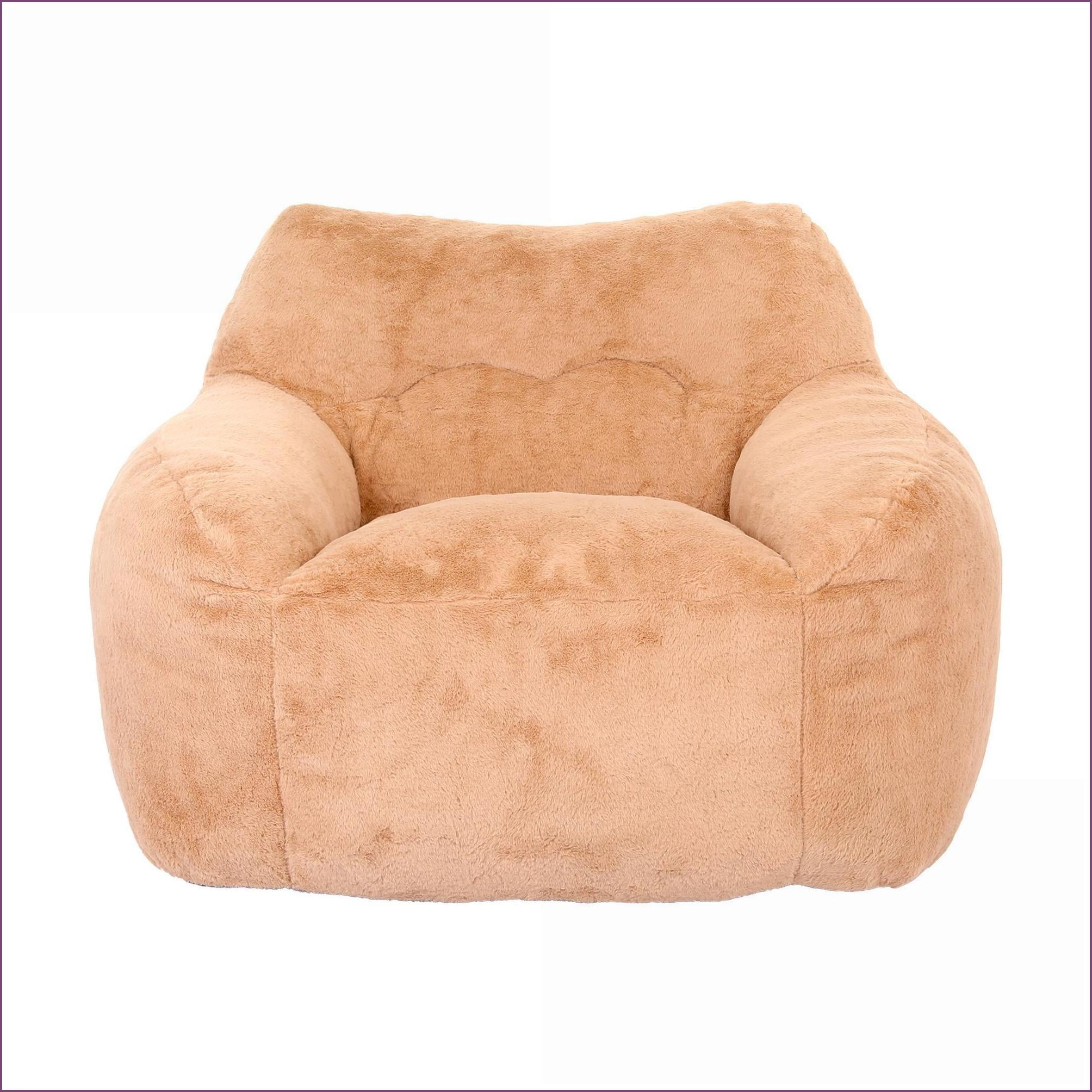 Large Bean Bag Chair with Armrests – High-Density Foam Lazy Sofa for Adults | Faux Fur | Brown