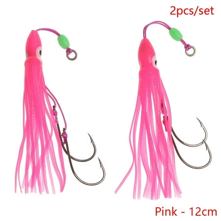 2Pcs/Lot 6cm/10cm/12cm Octopus Lure Squid Jig Fishing Soft Lures Big Squid Bionic Bait Skirt Soft Bait with Hook Fishing Tackle PINK - 12CM PINK - 12CM