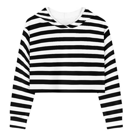 

TOADDMOS Zebra Stripes Casual Loose Girls Pullover Crop Tops Vintage Kids Hooded Sweatshirts Fashion Children Hoodies 7-8