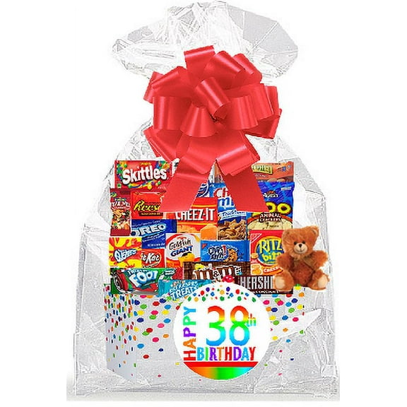 CakeSupplyShop Item#038BSG Happy 38th Birthday Rainbow Thinking Of You Cookies, Candy & More Care Package Snack Gift Box Bundle Set - Ships FAST!