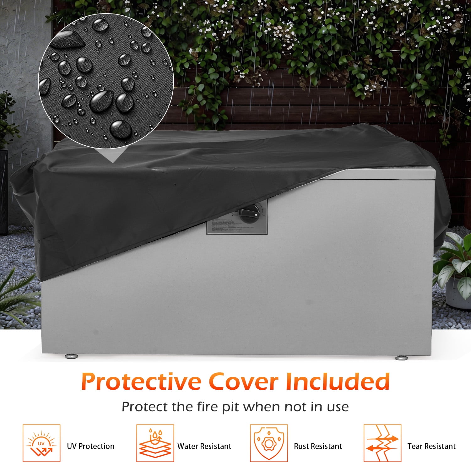 Danrelax 2-Piece 32" Square Propane Fire Pit Table with Tank Holder, 50,000 BTU Outdoor Gas Fire Pit with Lid, Lava Rocks and Weather-Resistant Cover, Grey
