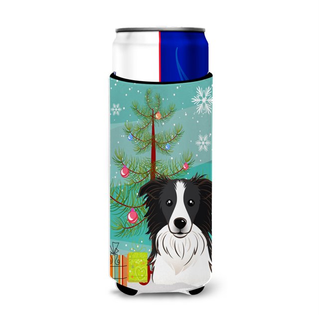 Koozies para latas delgadas Caroline's Treasures, Christmas Tree y Border Collie, BB1613MUK