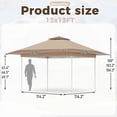 thumbnail image 4 of Bezseller 13x13 Pop Up Gazebo with Shade Cloth, Adjustable Height pergola with 4 SandBag, Khaki, 4 of 10