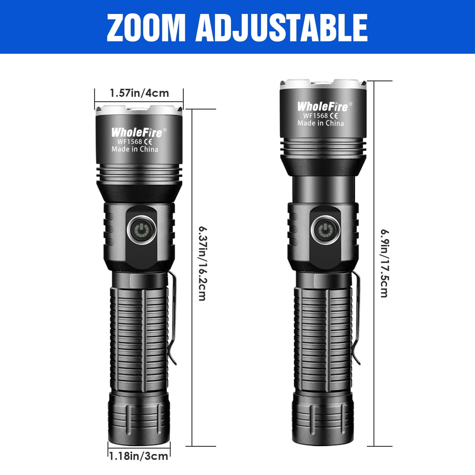 15W LED Rechargeable Flashlight Adjustable Focus Flashlights Waterproof Flash Light with Battery for Emergencies Camping