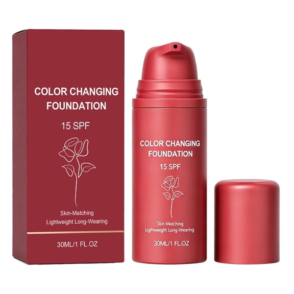 PIGOGI Color Changing Foundation Liquid Concealer Makeup, Buildable Coverage, Natural Finish, Skin-Matching, Lightweight Long-Wearing, SPF 15 Sun Protection, 30ml