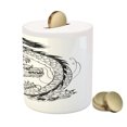 thumbnail image 3 of Dragon Piggy Bank, Japanese Swirled Dragon Pattern Folk Heritage Illustration, Ceramic Coin Bank Money Box for Cash Saving, 3.6" X 3.2", White and Black, by Ambesonne, 3 of 4
