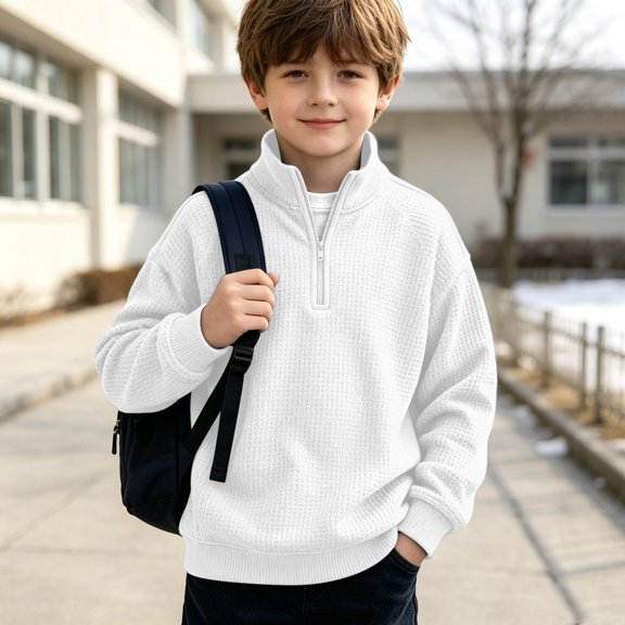 Boys Quarter Zip Sweatshirts Lightweight Casual Waffle Zip Mock Neck Sweatshirt Long Sleeve Solid Color Comfort Clothes Trendy Fall