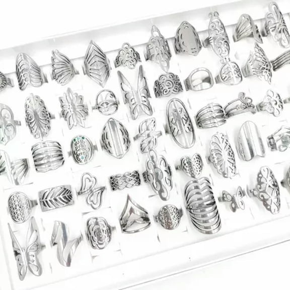 HOOUN Wholesale 100Pcs/lot Stainless Steel Rings Men Women Titanium Gift Charm Jewelry-100Pcs (opp bag)-silvery mix