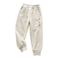 thumbnail image 3 of Ahuyic Long Pants for Kids,Girls Boys Embroidered Print Joggers 2-12 Years Elastic Waist with Side Pockets and Cuffed Ankle Casual Pants,6 Years White, 3 of 4