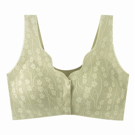 Fmbrln Womens Wireless Bra Plus Size Front Closure Floral Lace Padded Bras Side Support Seamless Wide Strap Comfy Bralette for All Day Wear Green 4XL