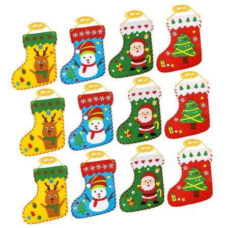 OUNONA Drafideep Beginner Felt Christmas Stocking Kits Multi-Color for Party 12Pcs