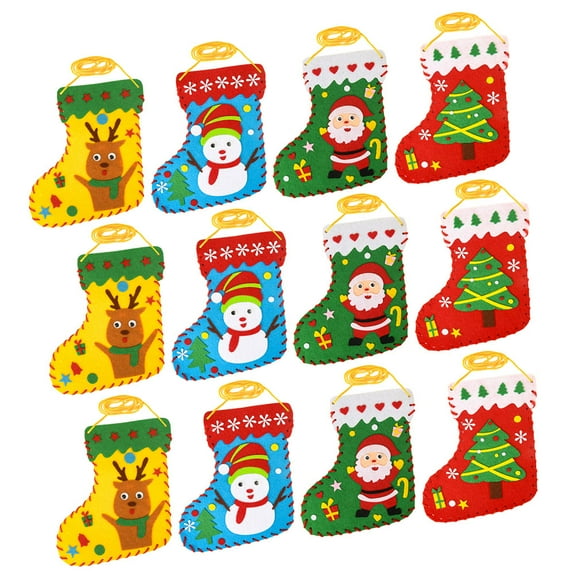 OUNONA Drafideep Beginner Felt Christmas Stocking Kits Multi-Color for Party 12Pcs