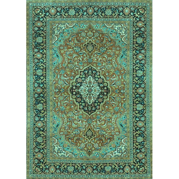 Ahgly Company Indoor Rectangle Persian Turquoise Blue Traditional Area Rugs, 2' x 4'
