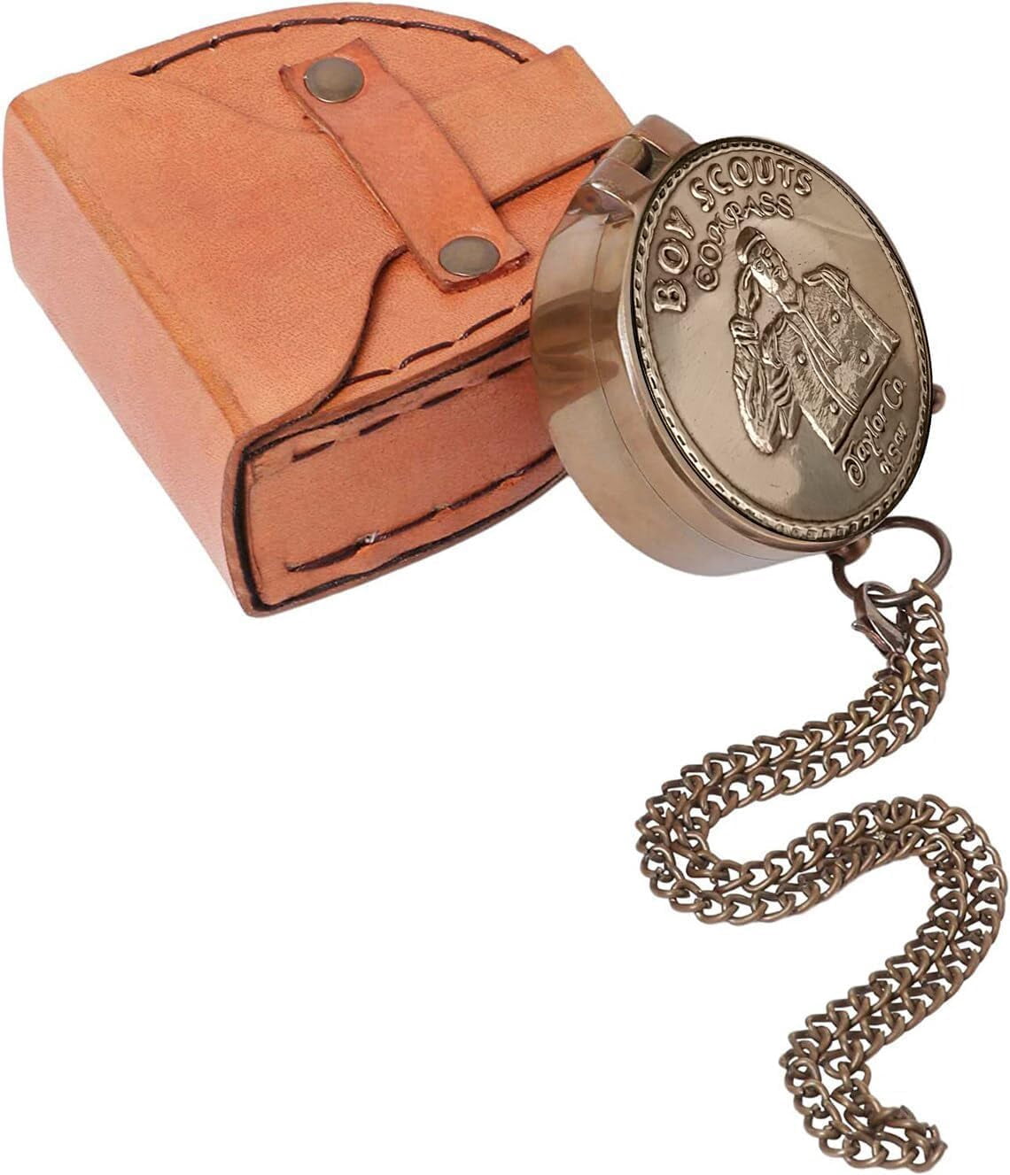 Boys Scout Compass Memorial Boys & Men - Engraved Scout Oath Compass with Leather Box Scout Be Prepared Camping Compass Gift