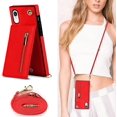 thumbnail image 3 of Crossbody Phone Case for iPhone XR Case with Card Holder for Women,iPhone XR Case Wallet with Strap Lanyard for Men,PU Leather Magnetic Clasp with Kickstand 6.1", Red, 3 of 9