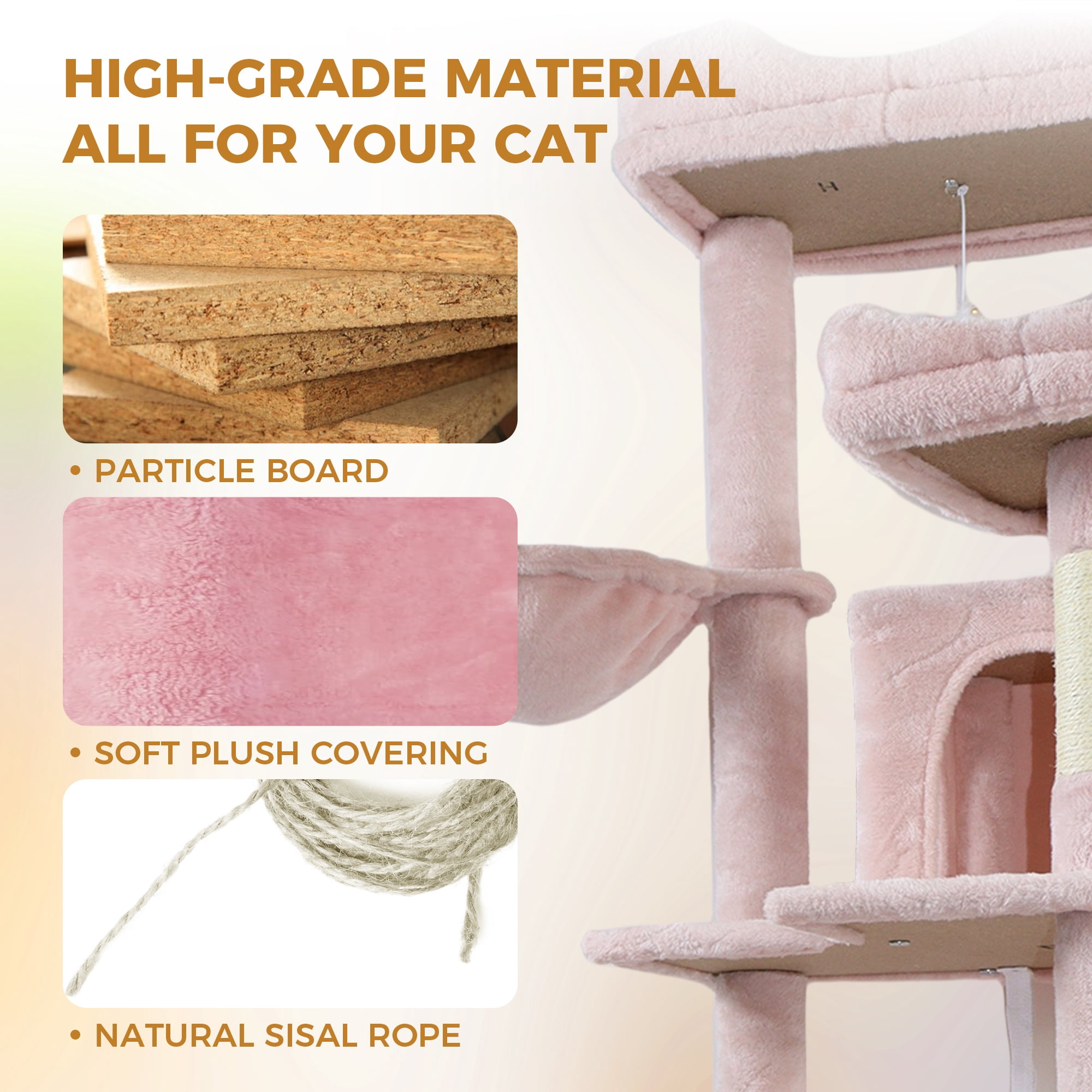 6-Level Cat Tree, Removable Cushions, Sisal Scratching Posts, Cozy Hideaways & Hammocks