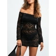 thumbnail image 5 of KelaJuan Women's Off Shoulder Lace Dress Fashion Long Sleeve See-Through Bodycon Mini Dress Clubwear, 5 of 6