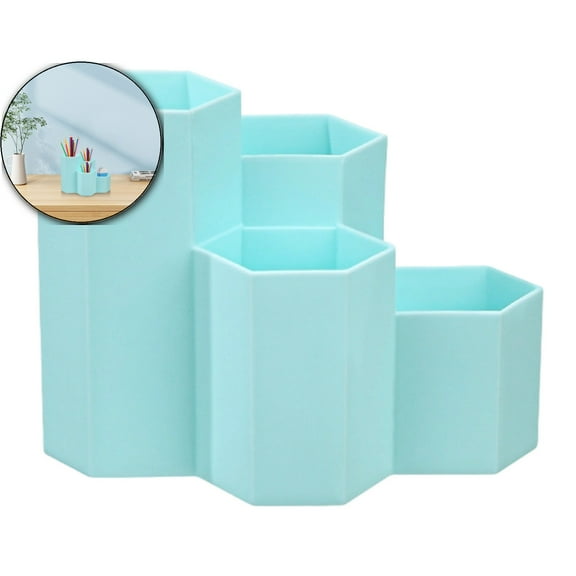 Dvruxg Makeup Brush Holder Organizer, 4 Slot Plastic Cosmetics Brushes Storage for Office/Colleage/Home(Blue)