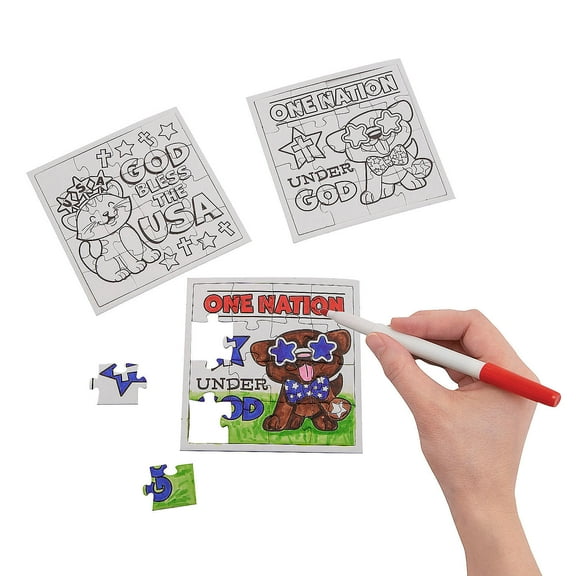 Fun Express 4" x 4" Bulk 50 Pieces Color Your Own Religious Patriotic Jigsaw Puzzles