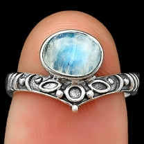 Natural Rainbow Moonstone - India 925 Sterling Silver Ring s.7.5 Jewelry DGR1121_I_7.5 R-1046